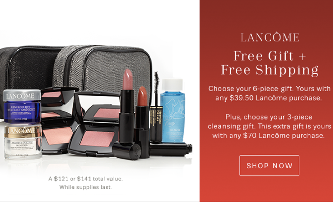 Lancome lord and taylor gift with purchase Lord and Taylor has a new Lancome gift with purchase offer that starts today. With any $ Lancome purchase, you will receive a free 7-piece gift with a value of $ The gift includes: Choose your skincare duo: Renergie Lift Multi Action, Visionnaire, or Absolue Premium BX Choose your makeup duo: Lavendar Grace 5 Shadow.